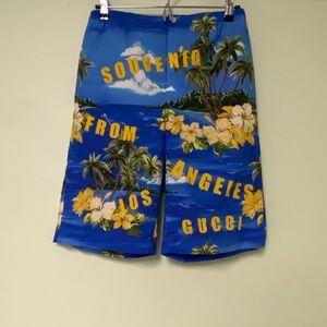 Gucci Blue & Yellow Tropical 'Souvenir From Los Angeles' Men's Shorts